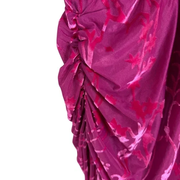 Anthropologie HUTCH One Shoulder Ruched Velvet Flocked Midi Dress Pink Size L - Picture 10 of 14